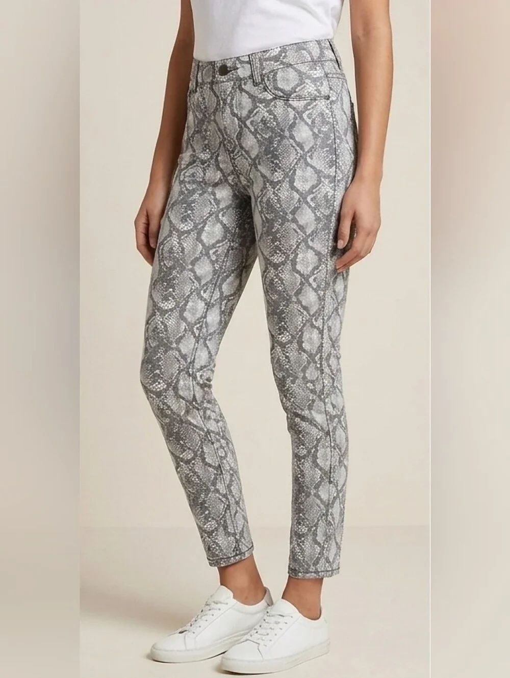 Seven7 TummyLess Gray Snake-Print Cotton Blend High Waist Skinny Jeans 12